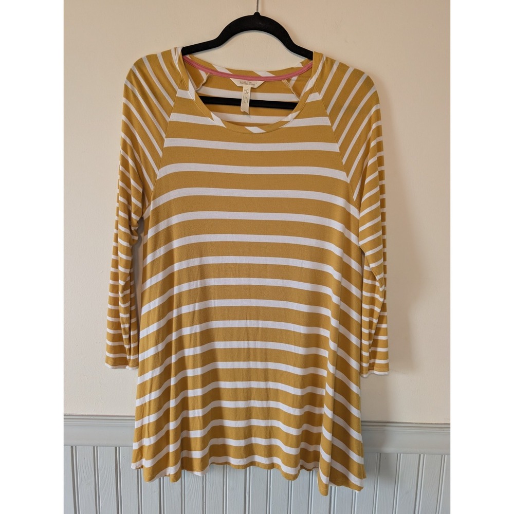 Matilda Jane Striped Tunic Blouse Women Small Mustard Yellow Flowy Cozy Fall